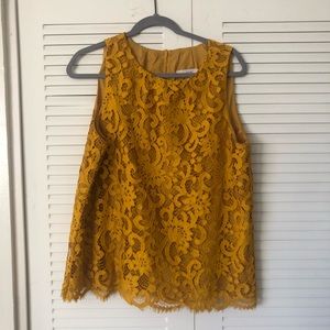 Loft  Large Eyelet Mustard Yellow Lined Sleeveless Top